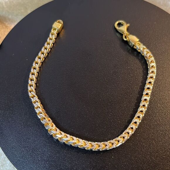 Gold over 925 Italian Sterling Silver Franco Chain Bracelet - Picture 9 of 11